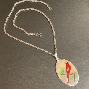 Vintage Blackington Pewter Red Cardinal Necklace